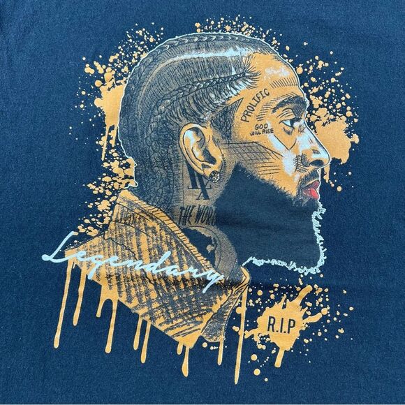 Nipsey Hustle Black Short Sleeves T-Shirt Graphic Legendary R.I.P Size M - Picture 3 of 8